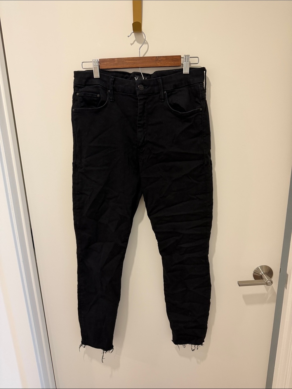 Mother denim high waisted looker ankle fray black stretchy jeans